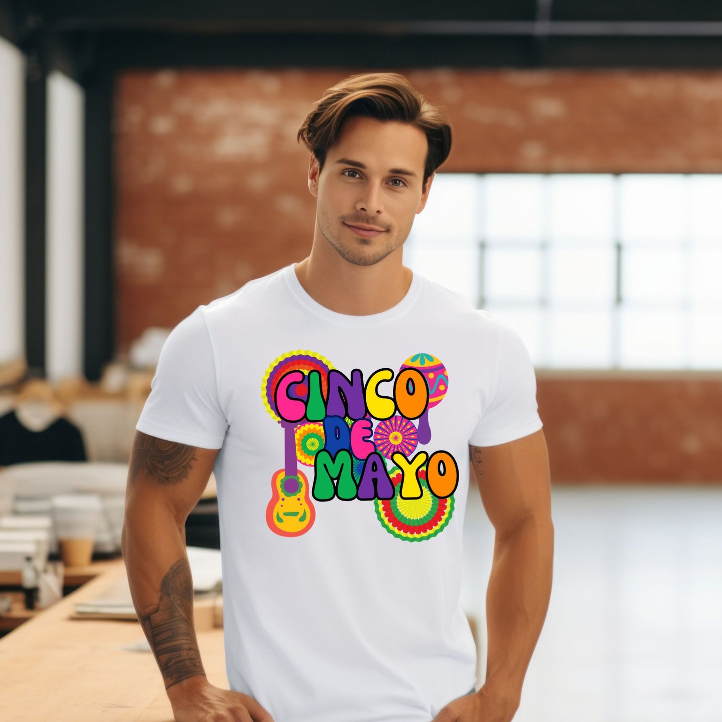 Cinco de Mayo T-Shirt with Retro Font Style and Colorful Decorations