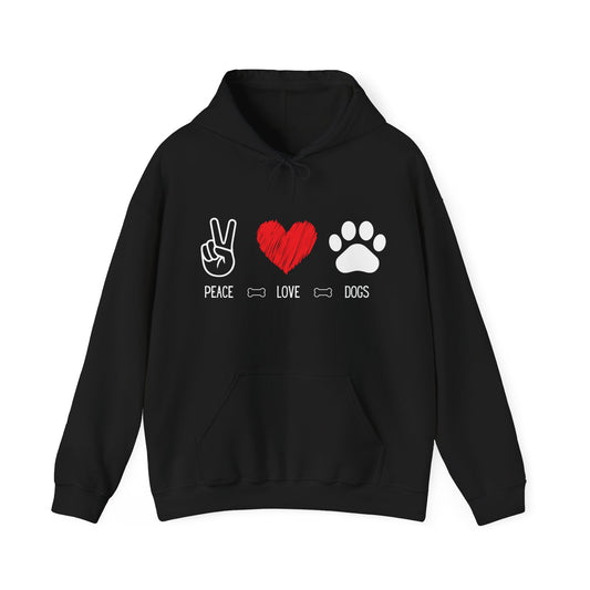 Peace Love Dogs Hoodie, Dog Lover Hoodie, Cute Dog Lover Sweatshirt, Peace Sign Heart Paw Print Hoodie, Dog Mom Gift, Cozy Pet Lover Hoodie