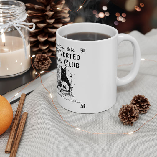 Introverted Book Club Coffee Mug – Literary Cat Reader Mug for Book Lovers, Introverts & Cozy Readers