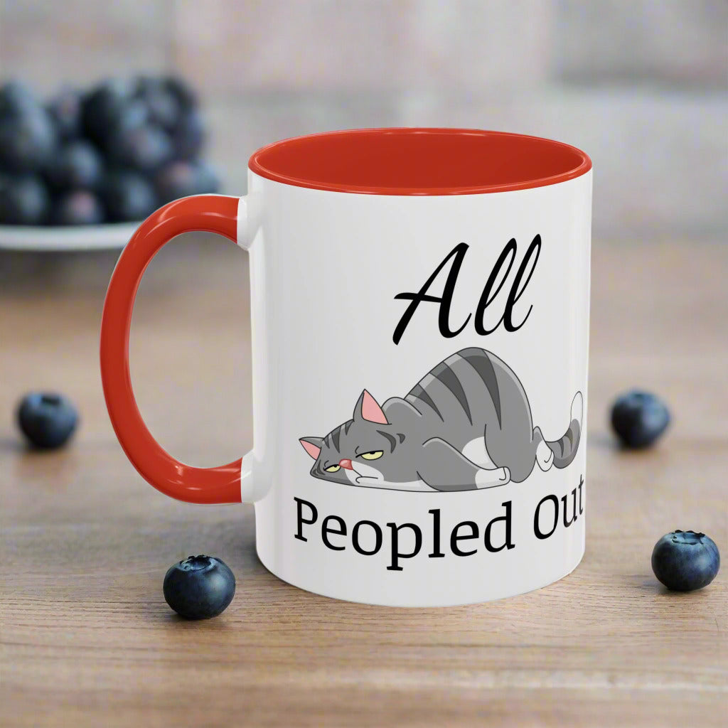 Funny Cat Accent Mug – "All Peopled Out" Cute Cat Coffee Mug for Cat Lovers
