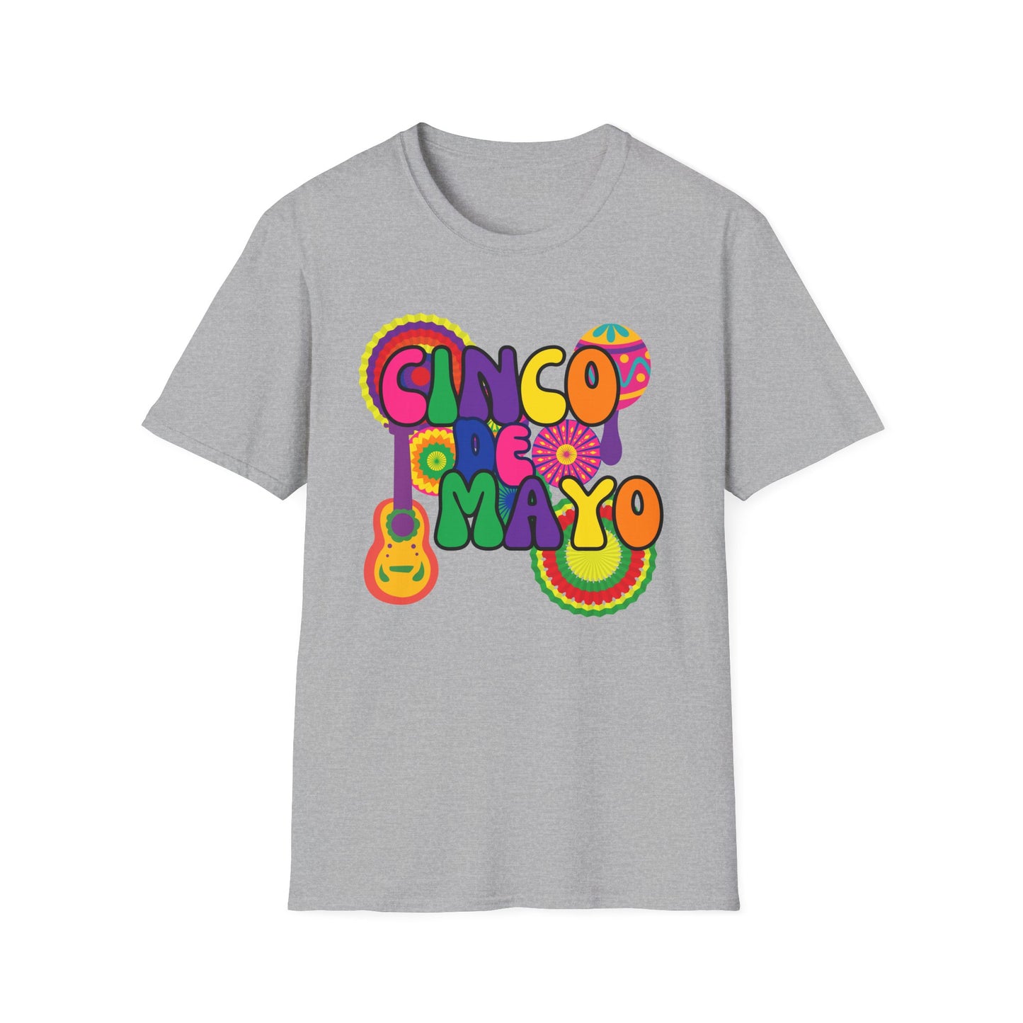 Cinco de Mayo T-Shirt with Retro Font Style and Colorful Decorations