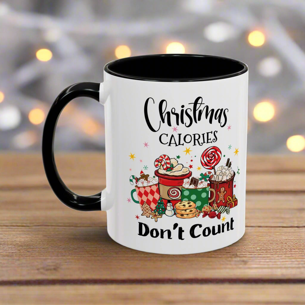 Funny Christmas Accent Mug - "Christmas Calories Don't Count" Holiday Coffee Cup - Festive Gift for Coffee & Hot Chocolate Lovers
