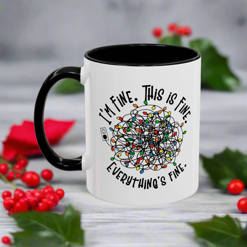 Funny Christmas Accent Mug - "I'm Fine. This Is Fine. Everything's Fine." - Holiday Coffee Cup for Stress Relief