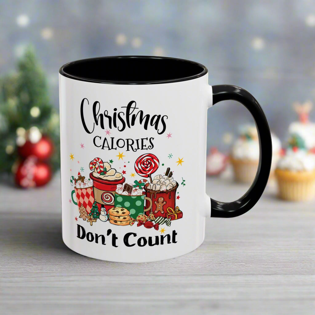 Funny Christmas Accent Mug - "Christmas Calories Don't Count" Holiday Coffee Cup - Festive Gift for Coffee & Hot Chocolate Lovers