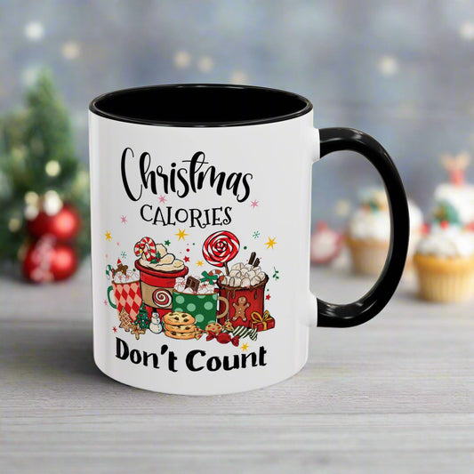 Funny Christmas Accent Mug - "Christmas Calories Don't Count" Holiday Coffee Cup - Festive Gift for Coffee & Hot Chocolate Lovers