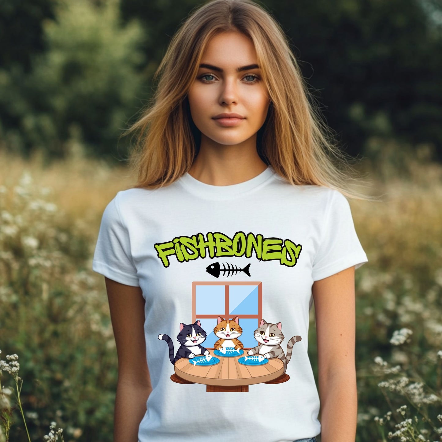 Fishbones Cat Diner T-Shirt Fun Graphic Tee for Cat Lovers & Foodies