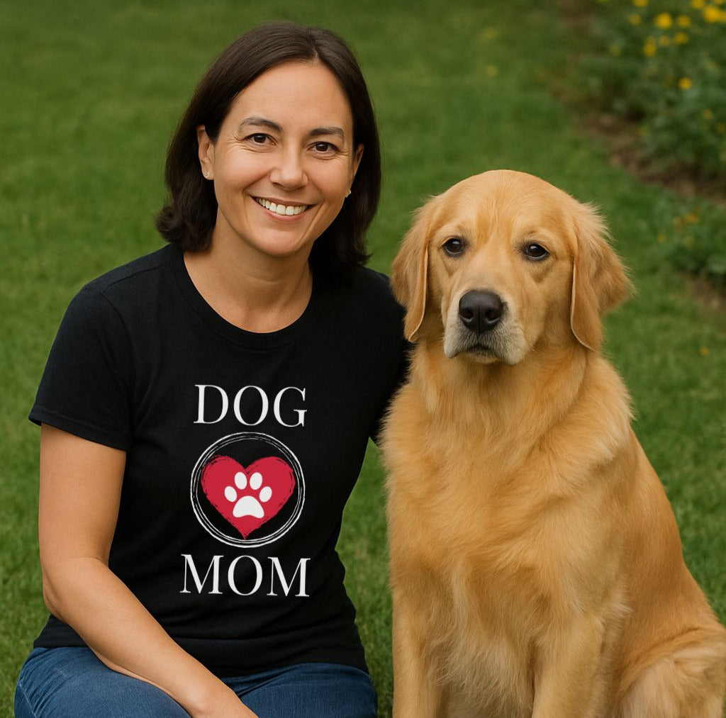 Dog Mom Paw Print Heart T-Shirt, Pet Lover Tee, Animal Parent Shirt, Puppy Owner Top, Cute Doggie Theme Clothing