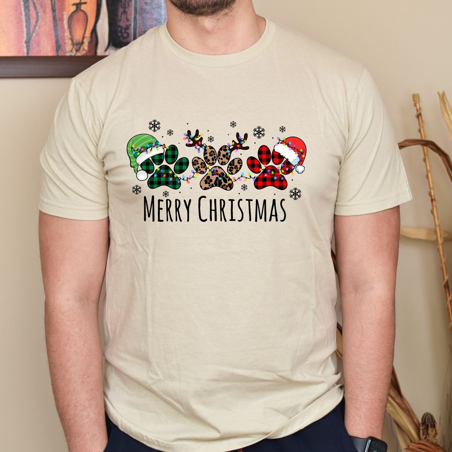 Pawprint Christmas shirt, Merry Christmas Tee. Pet Lover Christmas TShirt