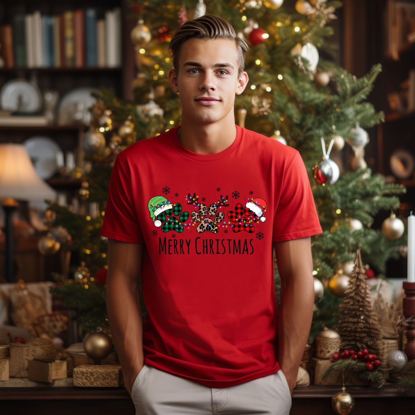 Pawprint Christmas shirt, Merry Christmas Tee. Pet Lover Christmas TShirt
