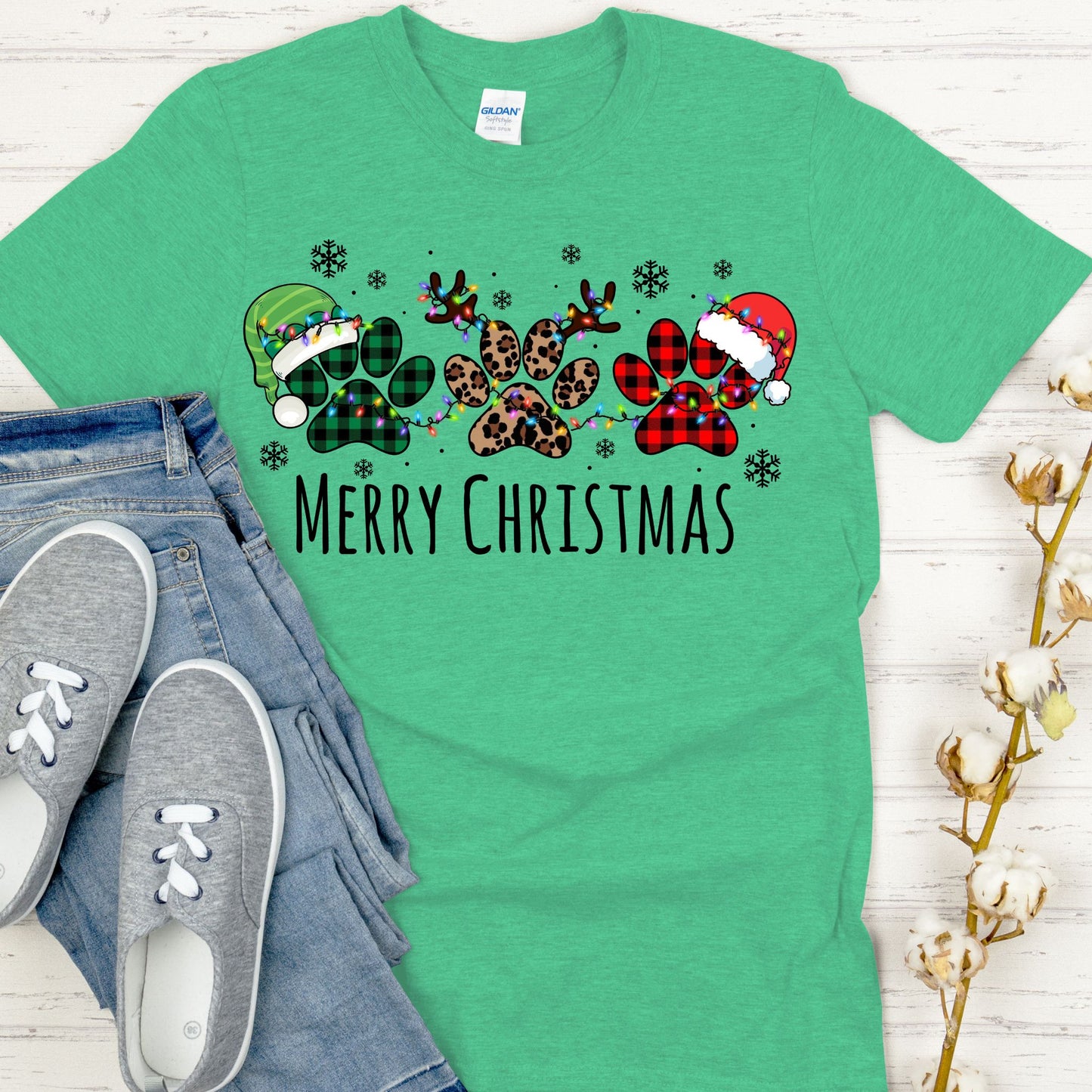 Pawprint Christmas shirt, Merry Christmas Tee. Pet Lover Christmas TShirt