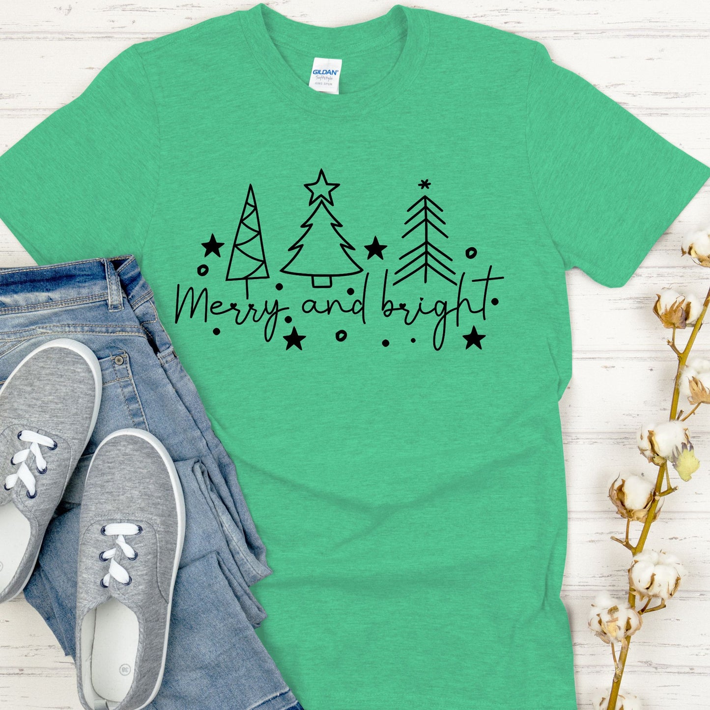 Christmas Tree Line Drawing T-Shirt. Merry and Bright Tee