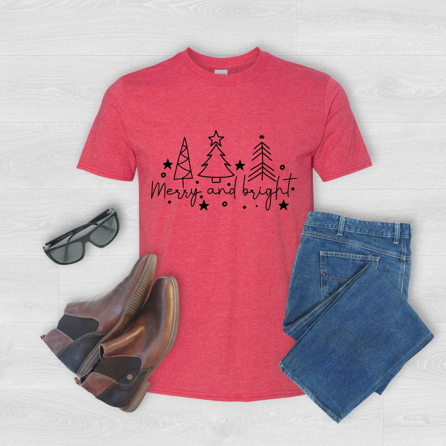 Christmas Tree Line Drawing T-Shirt. Merry and Bright Tee