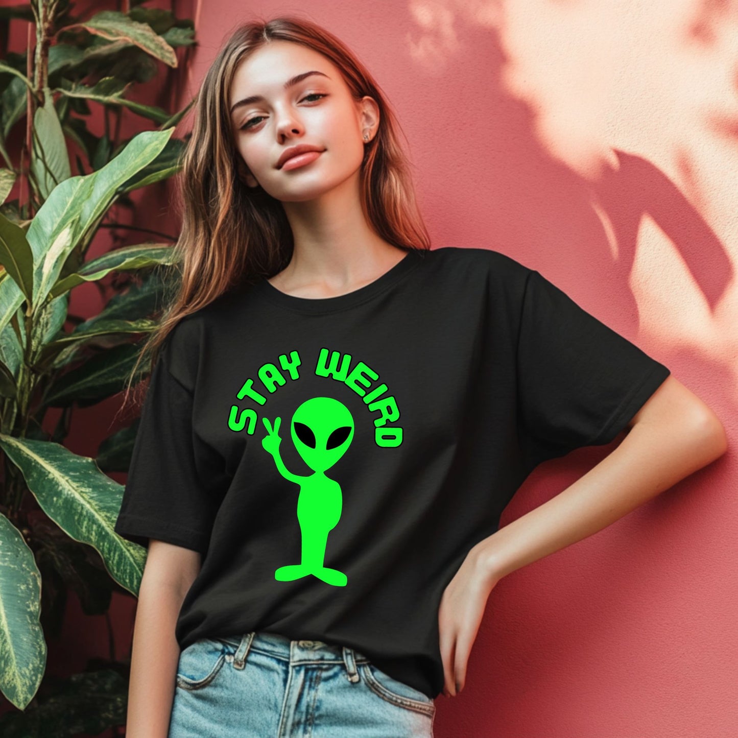 Stay Weird Alien Peace Sign T-Shirt – Fun Retro UFO Graphic Tee