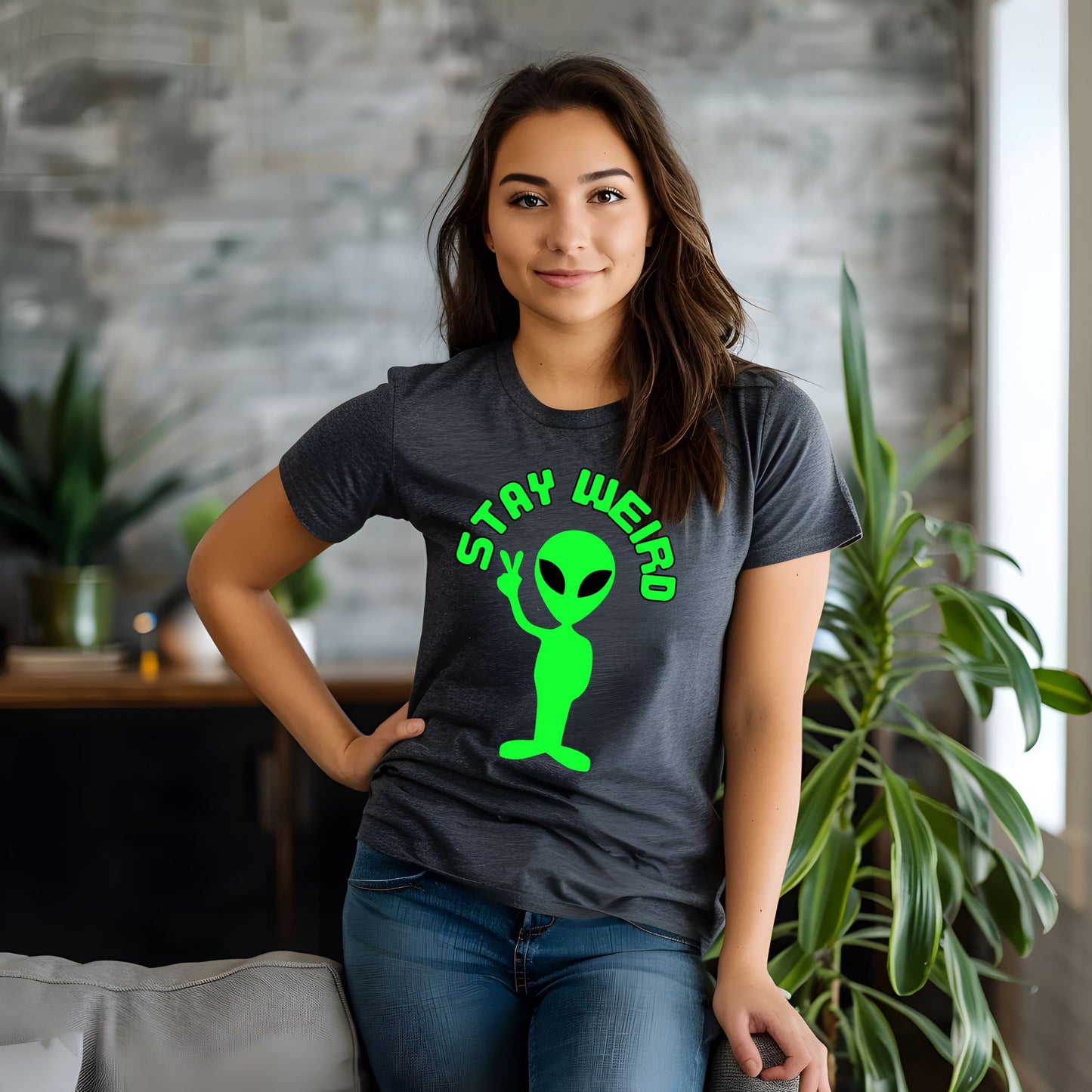 Stay Weird Alien Peace Sign T-Shirt – Fun Retro UFO Graphic Tee