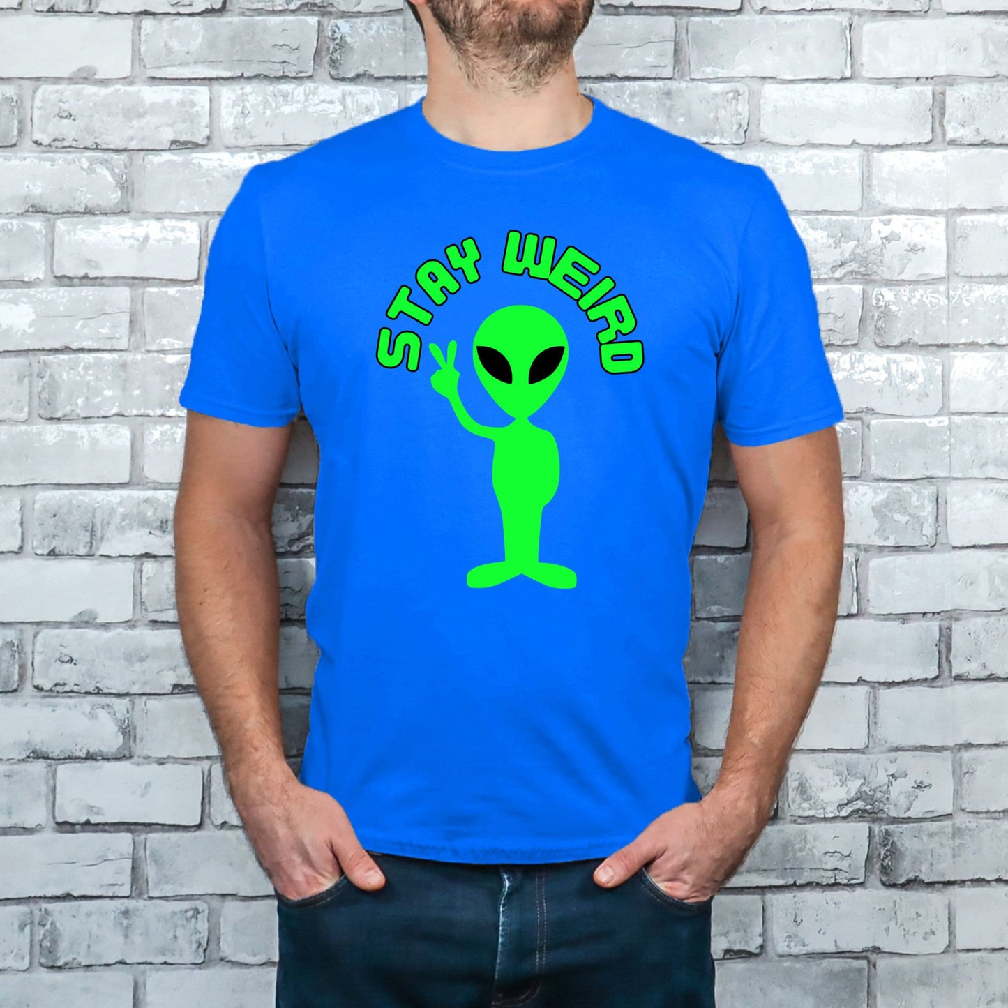 Stay Weird Alien Peace Sign T-Shirt – Fun Retro UFO Graphic Tee