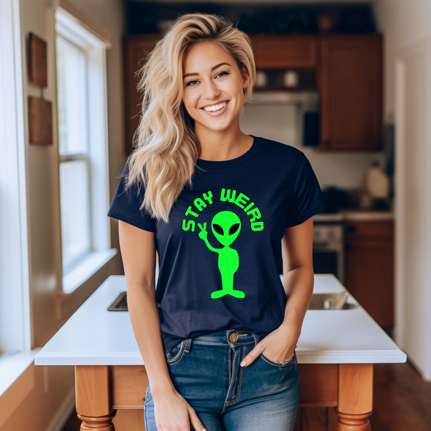 Stay Weird Alien Peace Sign T-Shirt – Fun Retro UFO Graphic Tee