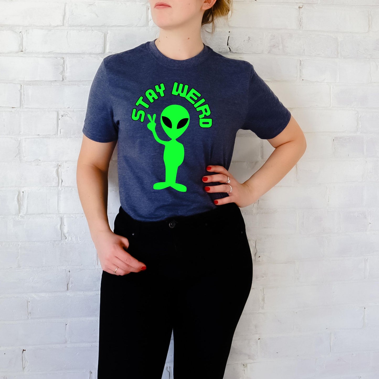 Stay Weird Alien Peace Sign T-Shirt – Fun Retro UFO Graphic Tee