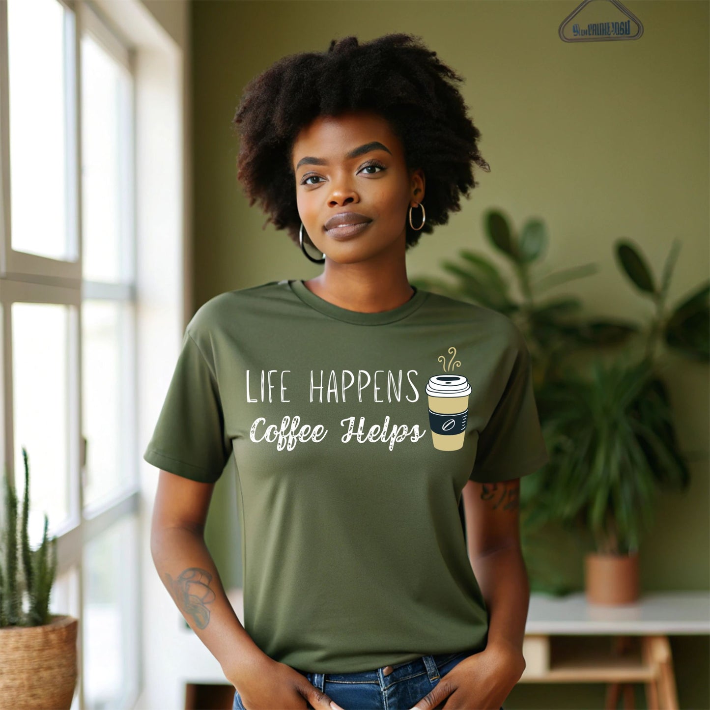 Life Happens Coffee Helps T-Shirt – Funny Coffee Graphic Tee for Caffeine Lovers