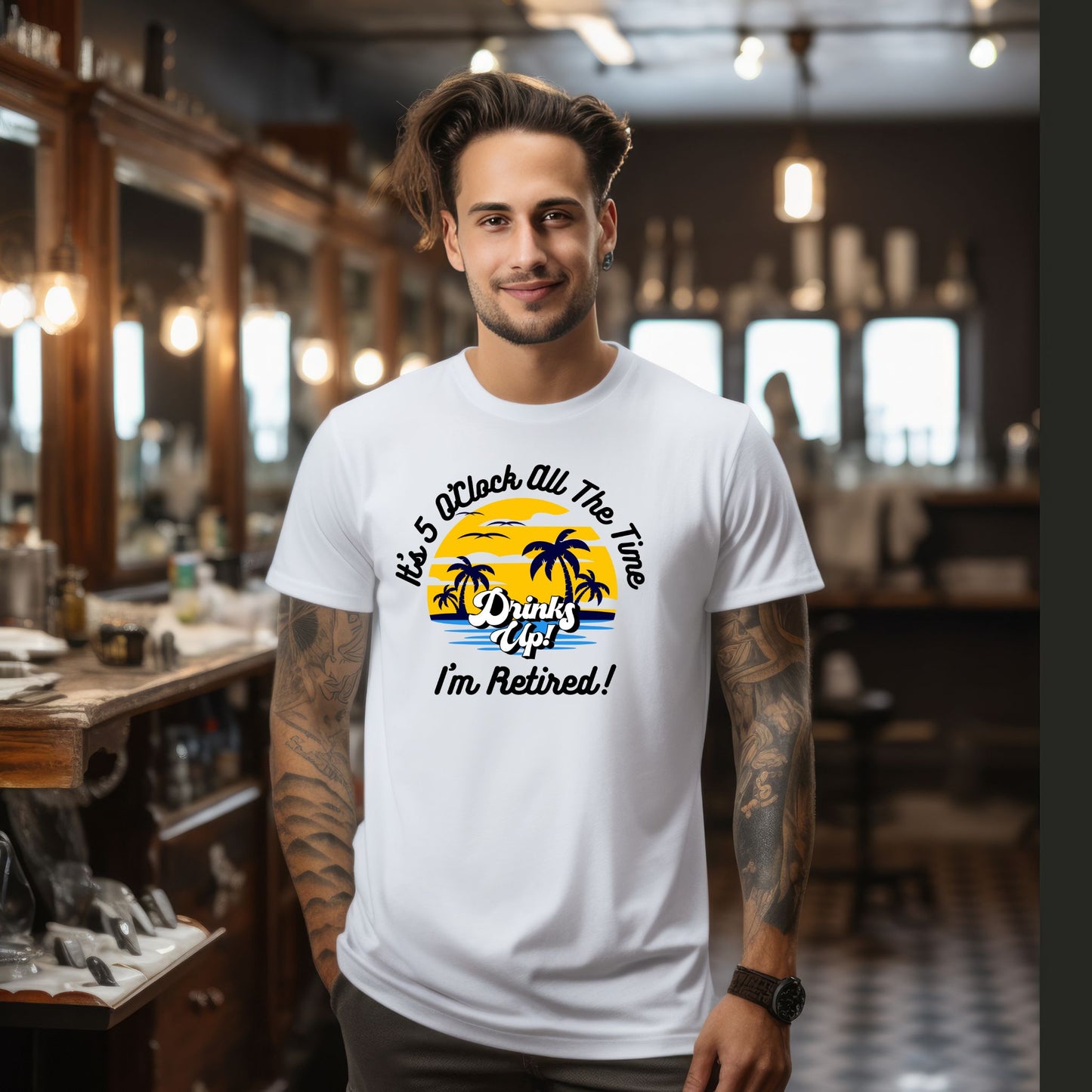 It’s 5 O’Clock All The Time I’m Retired T-Shirt – Funny Tropical Retirement Tee
