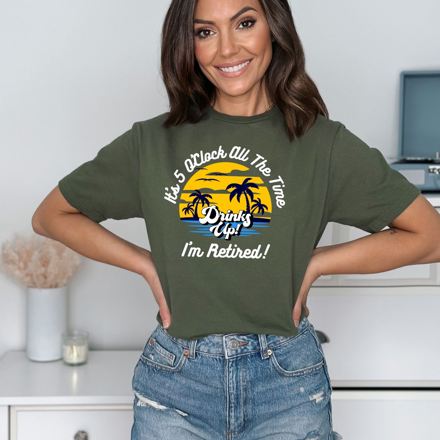 It’s 5 O’Clock All The Time I’m Retired T-Shirt – Funny Tropical Retirement Tee