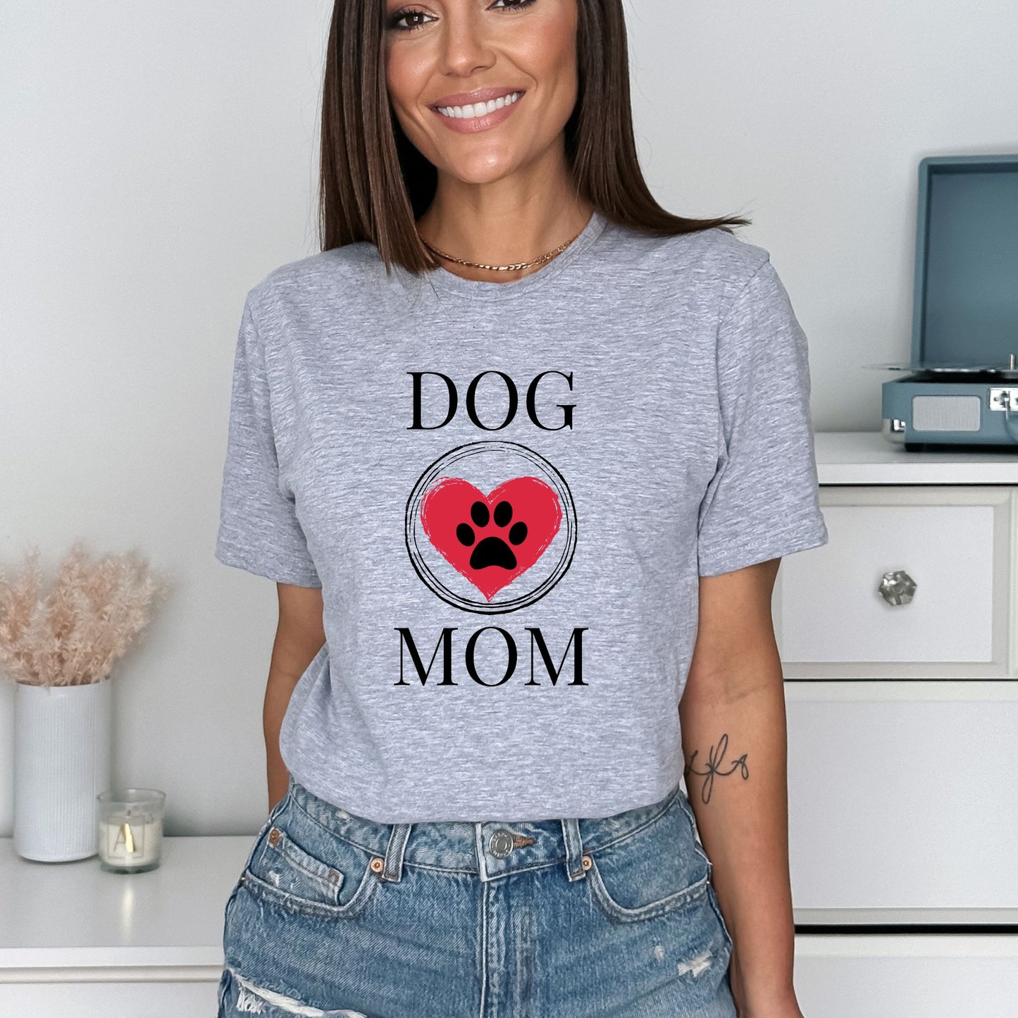 Dog Mom Paw Print Heart T-Shirt, Pet Lover Tee, Animal Parent Shirt, Puppy Owner Top, Cute Doggie Theme Clothing