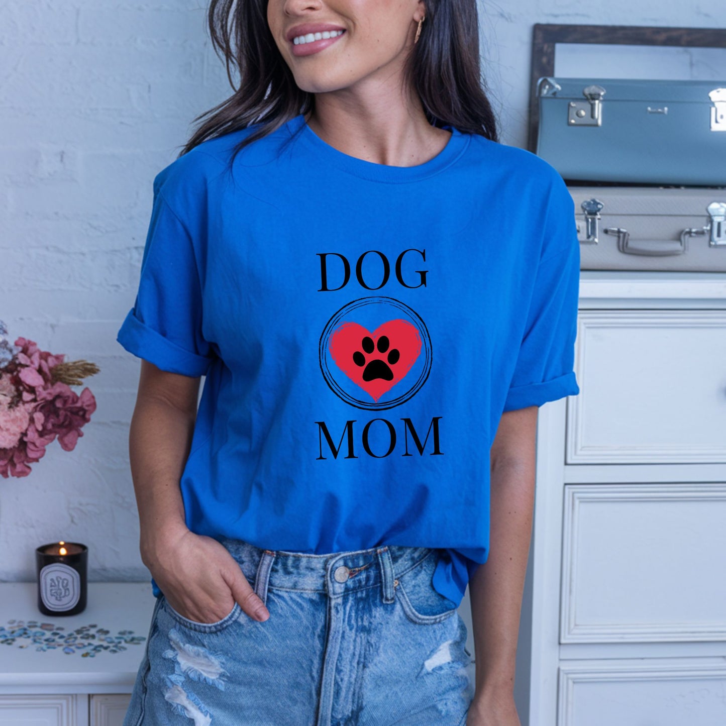 Dog Mom Paw Print Heart T-Shirt, Pet Lover Tee, Animal Parent Shirt, Puppy Owner Top, Cute Doggie Theme Clothing