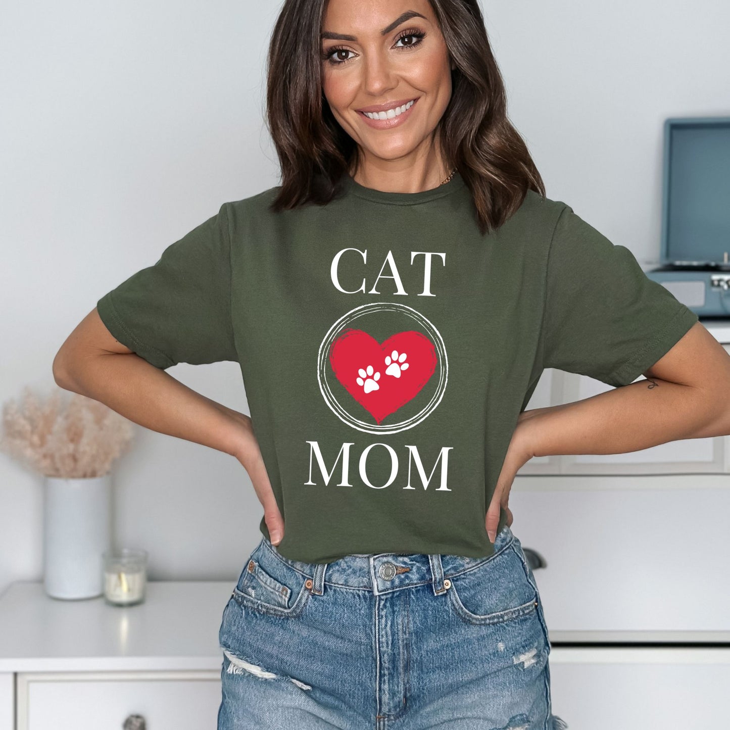Cat Mom T-Shirt, Pet Lover Tee, Heart Pawprint Shirt, Gift for Cat Owner, Mother's Day Gift