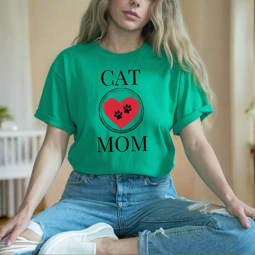 Cat Mom T-Shirt, Pet Lover Tee, Heart Pawprint Shirt, Gift for Cat Owner, Mother's Day Gift