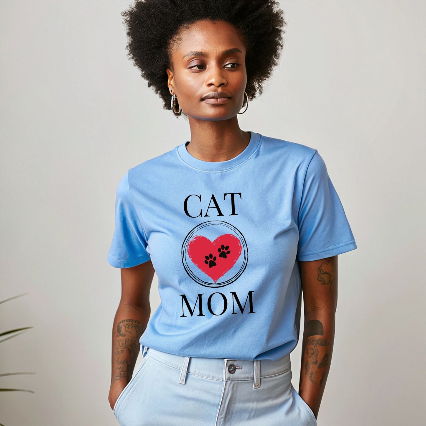 Cat Mom T-Shirt, Pet Lover Tee, Heart Pawprint Shirt, Gift for Cat Owner, Mother's Day Gift