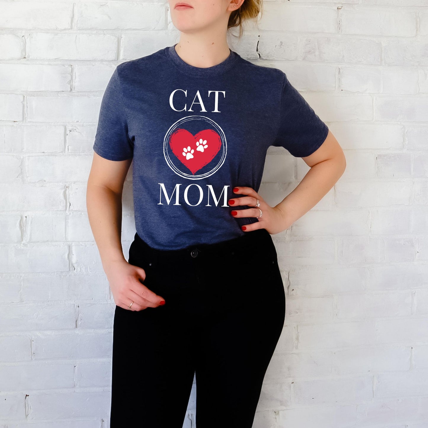 Cat Mom T-Shirt, Pet Lover Tee, Heart Pawprint Shirt, Gift for Cat Owner, Mother's Day Gift