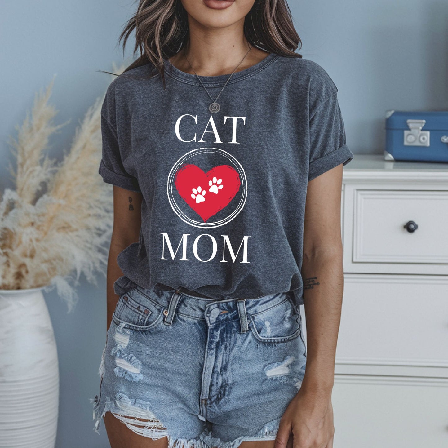 Cat Mom T-Shirt, Pet Lover Tee, Heart Pawprint Shirt, Gift for Cat Owner, Mother's Day Gift