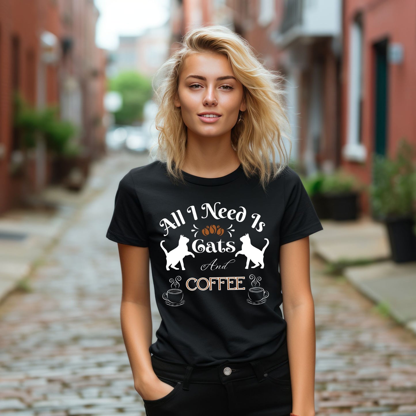 Cat and Coffee T-Shirt - All I need is Cats And Coffee Design Cat Lover Shirt Coffee Lover Tee