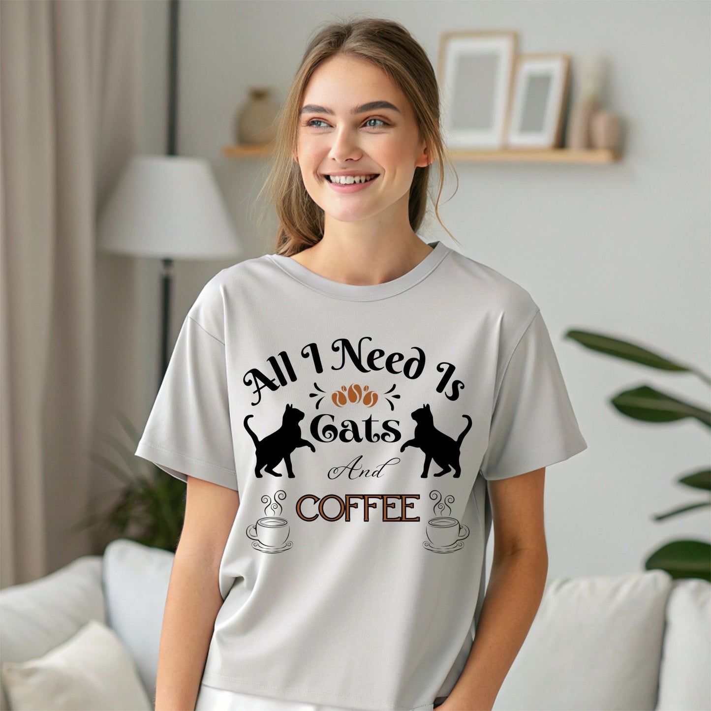 Cat and Coffee T-Shirt - All I need is Cats And Coffee Design Cat Lover Shirt Coffee Lover Tee