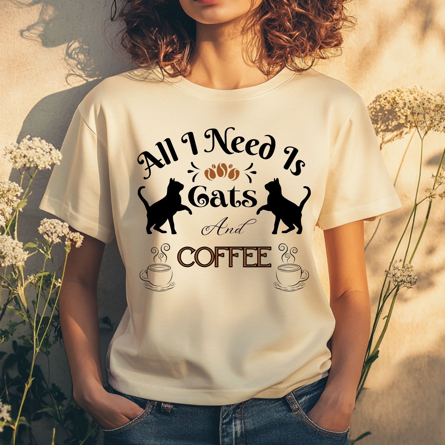 Cat and Coffee T-Shirt - All I need is Cats And Coffee Design Cat Lover Shirt Coffee Lover Tee