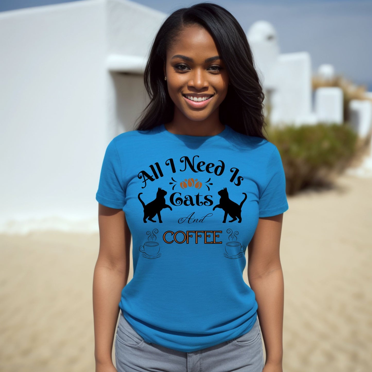 Cat and Coffee T-Shirt - All I need is Cats And Coffee Design Cat Lover Shirt Coffee Lover Tee