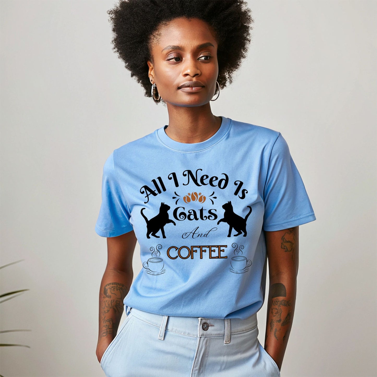 Cat and Coffee T-Shirt - All I need is Cats And Coffee Design Cat Lover Shirt Coffee Lover Tee