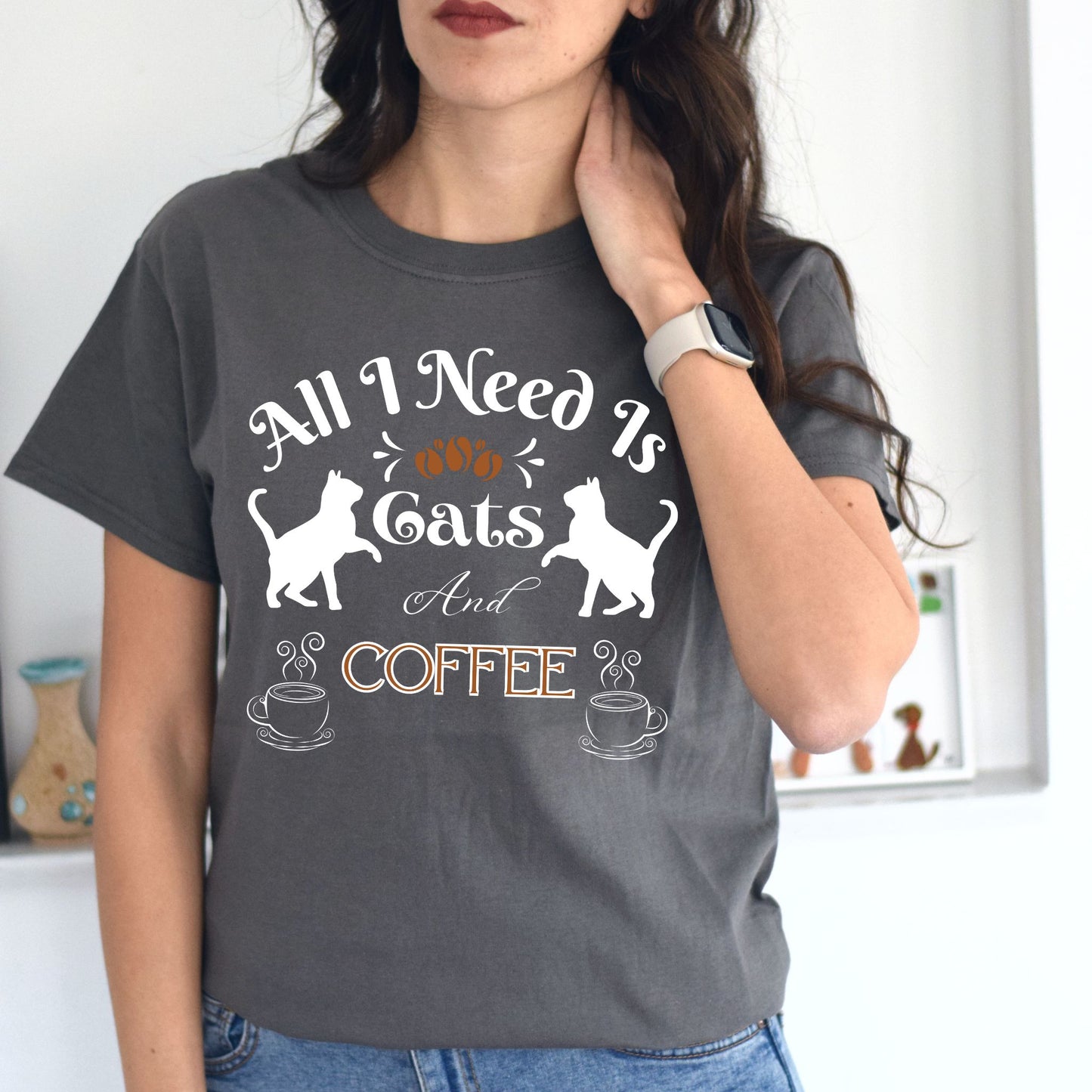 Cat and Coffee T-Shirt - All I need is Cats And Coffee Design Cat Lover Shirt Coffee Lover Tee