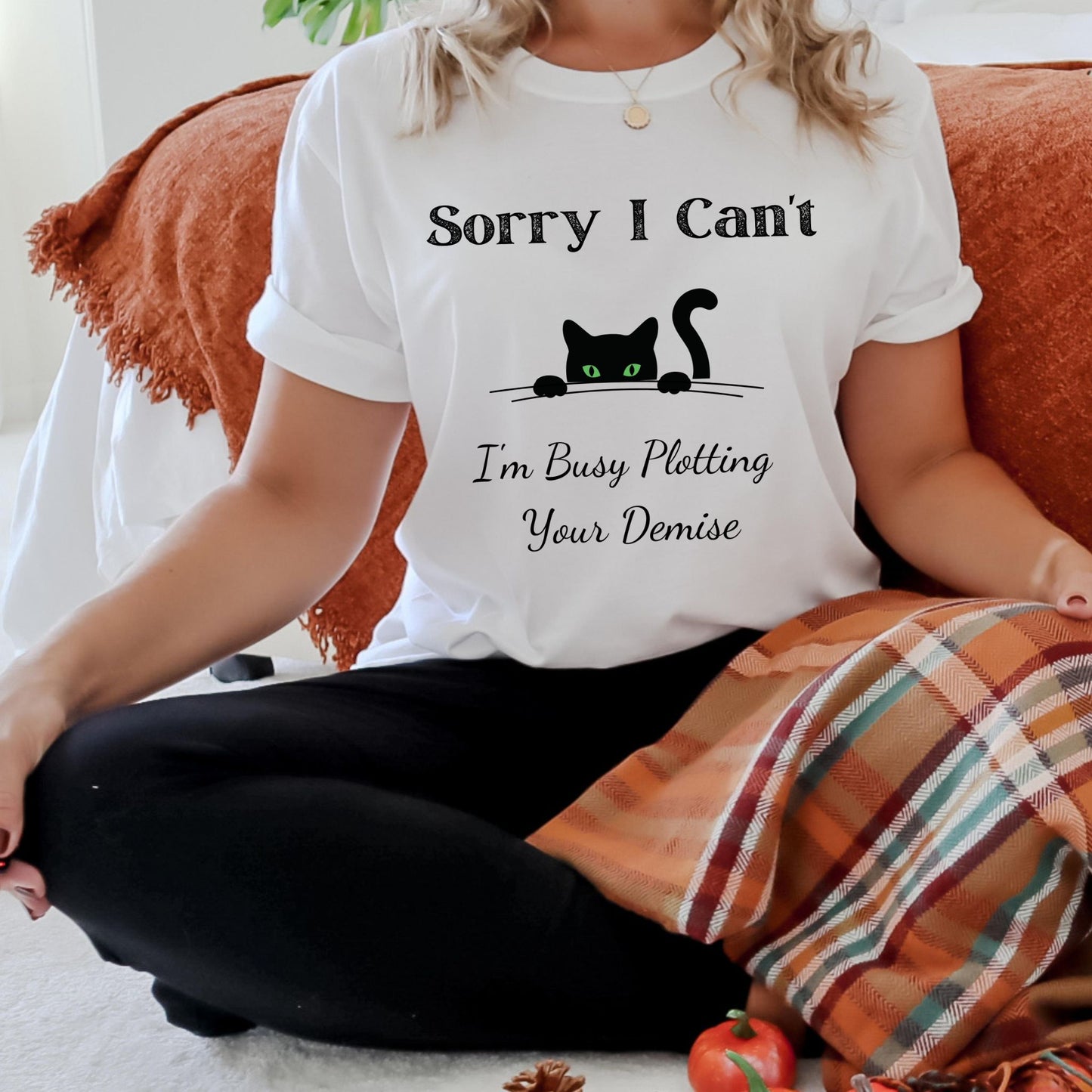 Peeking Black Cat Graphic T-Shirt Sorry I Can't I'm Plotting Your Demise Funny Cat Shirt Black Cat Tee