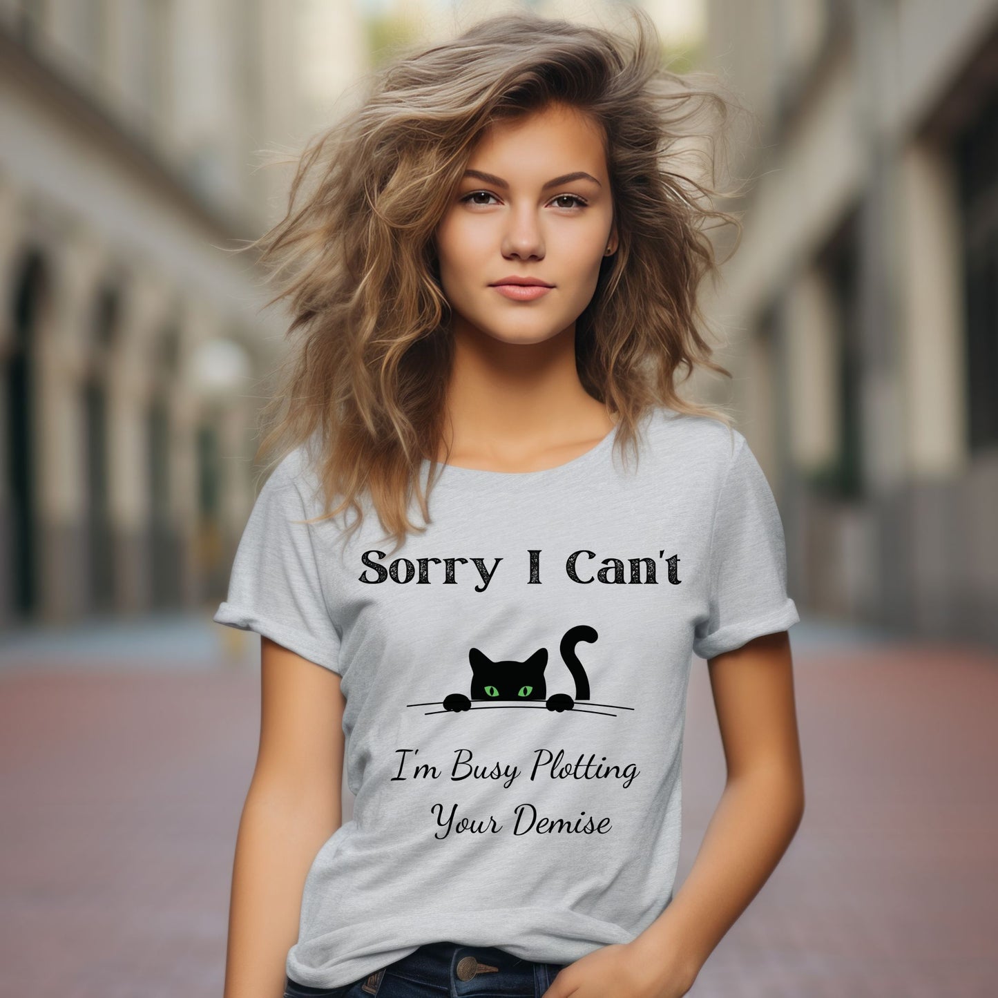 Peeking Black Cat Graphic T-Shirt Sorry I Can't I'm Plotting Your Demise Funny Cat Shirt Black Cat Tee