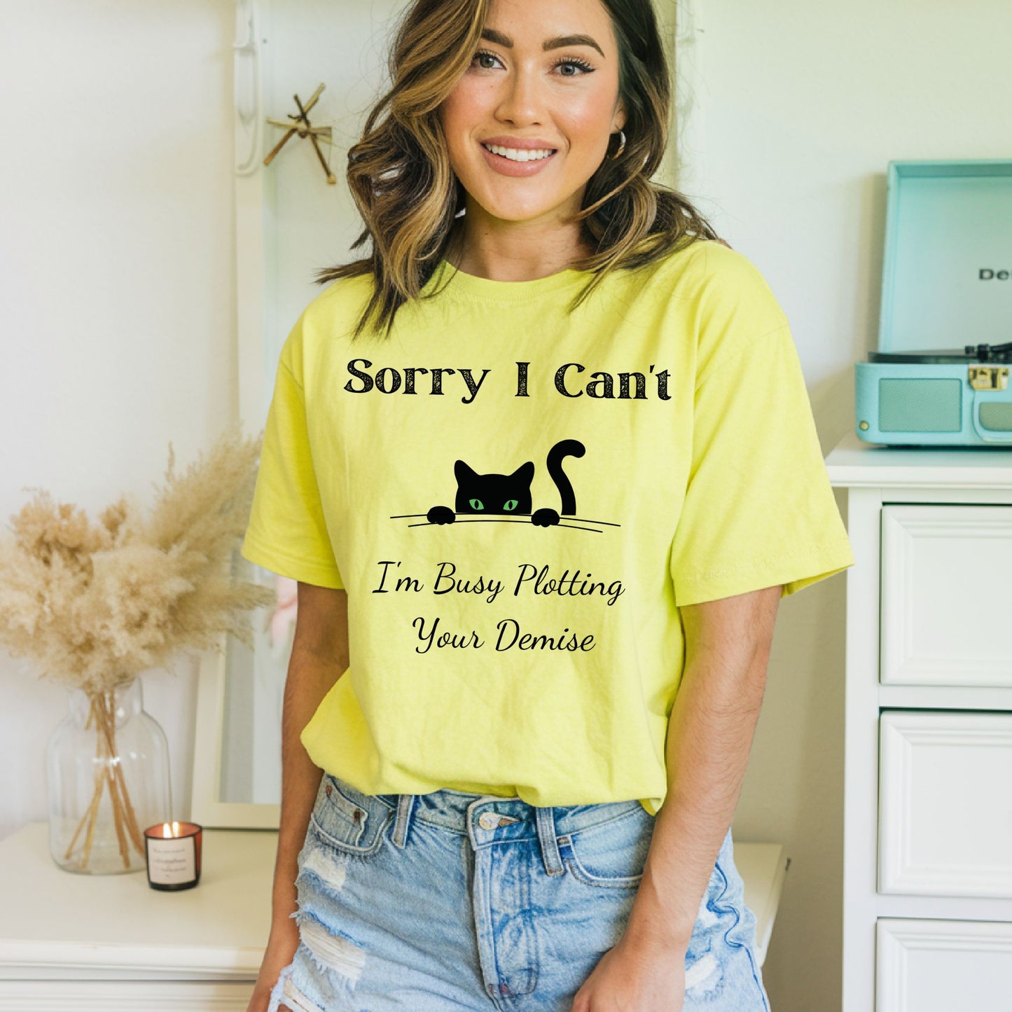 Peeking Black Cat Graphic T-Shirt Sorry I Can't I'm Plotting Your Demise Funny Cat Shirt Black Cat Tee