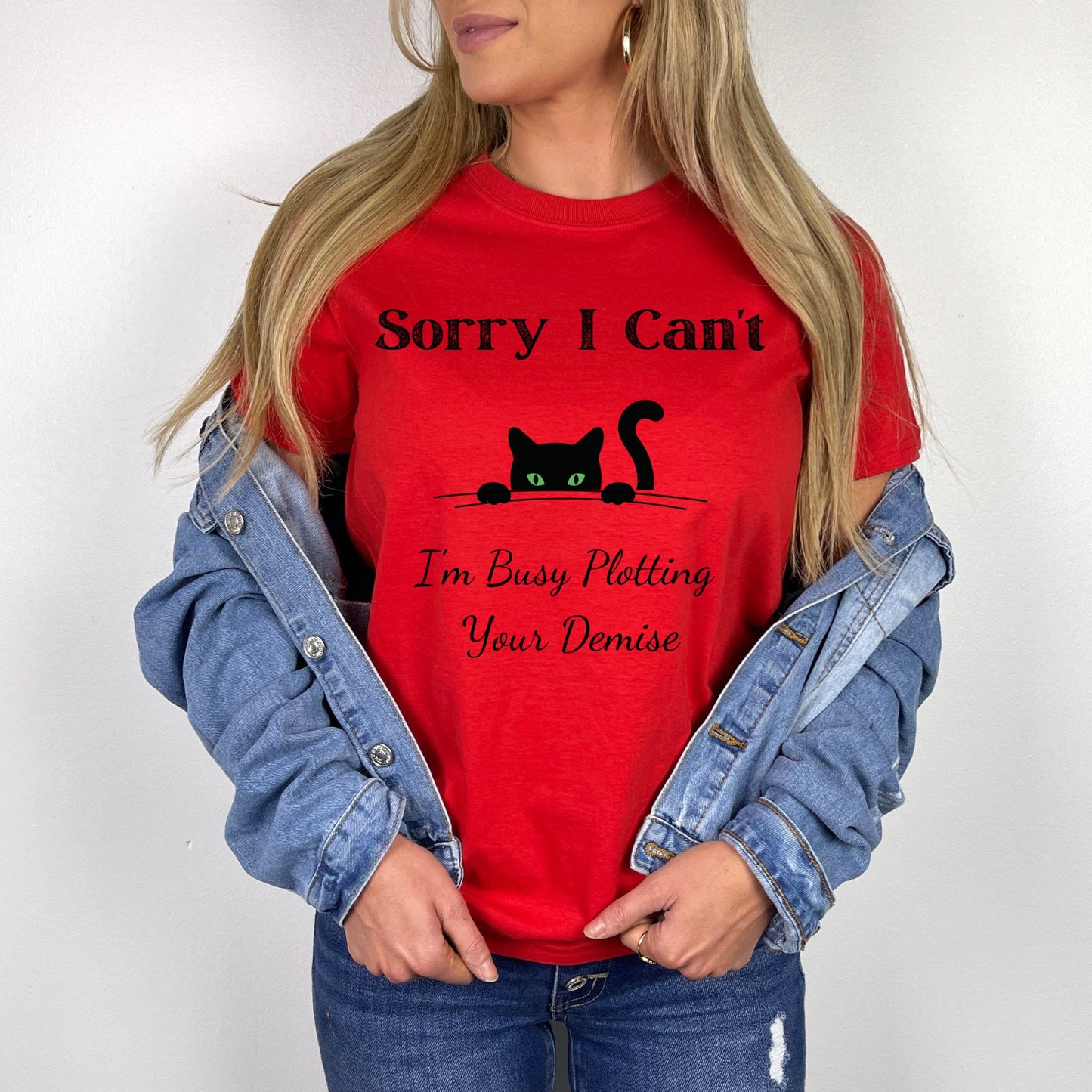 Peeking Black Cat Graphic T-Shirt Sorry I Can't I'm Plotting Your Demise Funny Cat Shirt Black Cat Tee