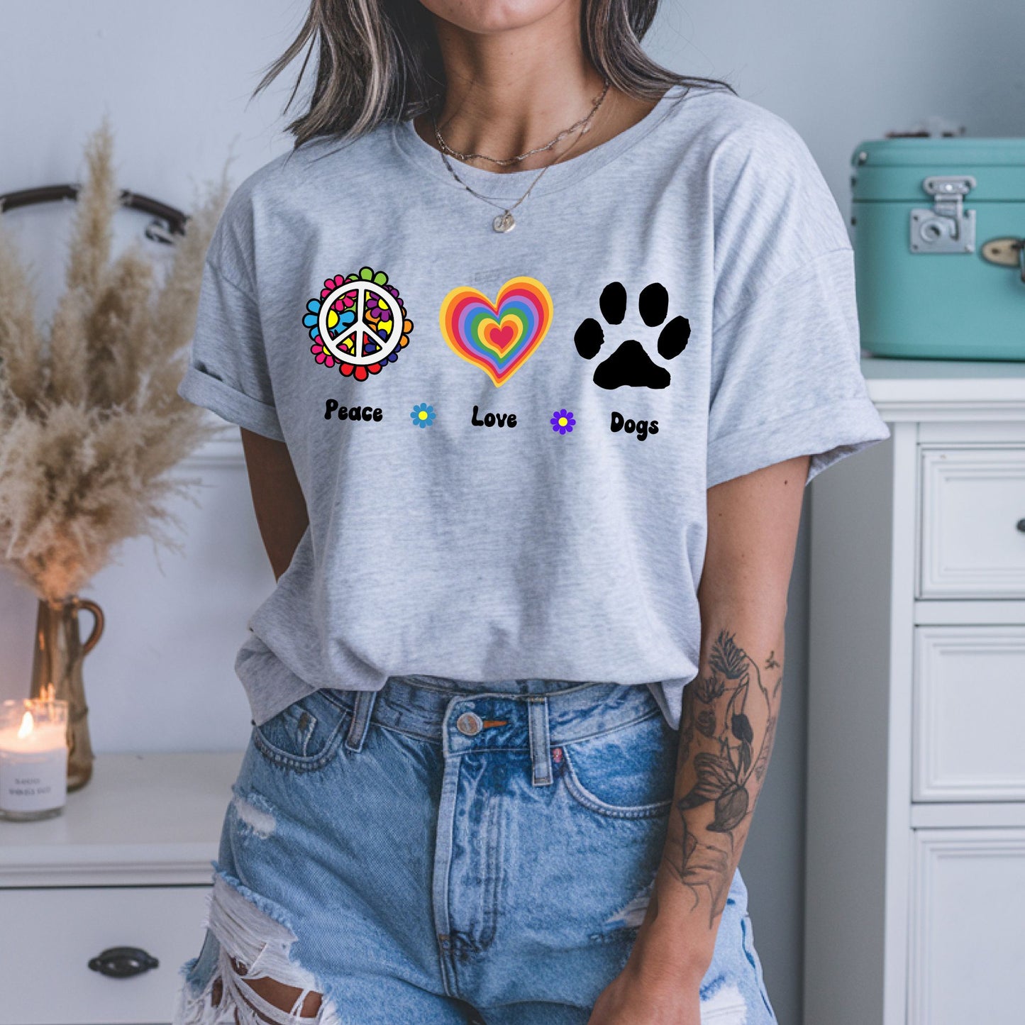 Retro Tee, Peace Love Dogs Shirt, Dog Shirt, Dog Mom Shirt, Dog Owner Gift , Dog Lover Shirt, Vintage Shirt