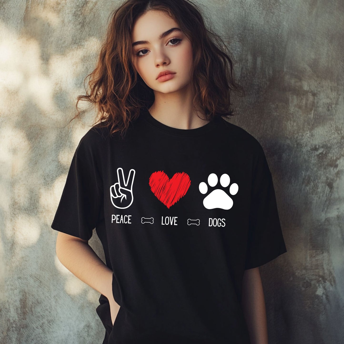 Peace Love Dogs Shirt, Dog Lover Shirt, Cute Dog Lover Tee with Peace Sign, Heart, and Paw Print Graphic