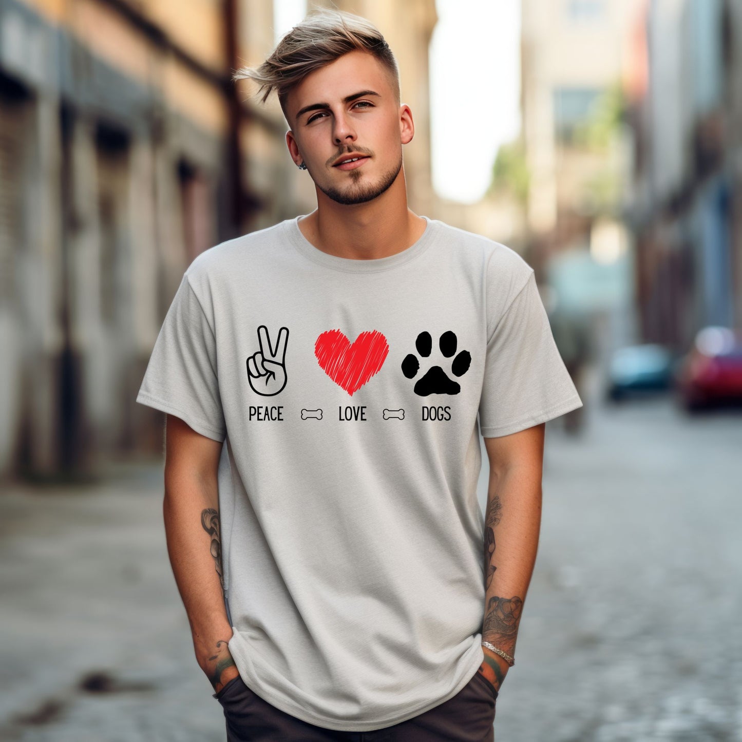 Peace Love Dogs Shirt, Dog Lover Shirt, Cute Dog Lover Tee with Peace Sign, Heart, and Paw Print Graphic
