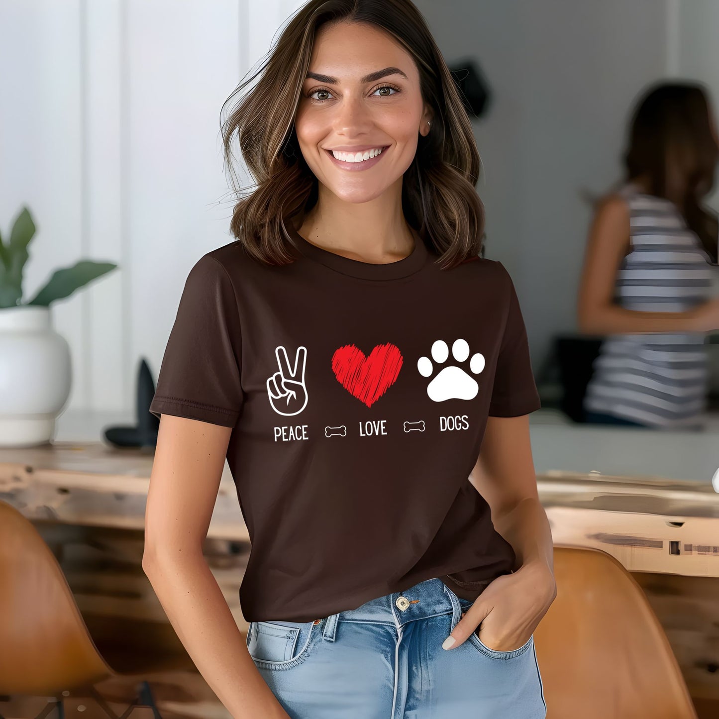 Peace Love Dogs Shirt, Dog Lover Shirt, Cute Dog Lover Tee with Peace Sign, Heart, and Paw Print Graphic