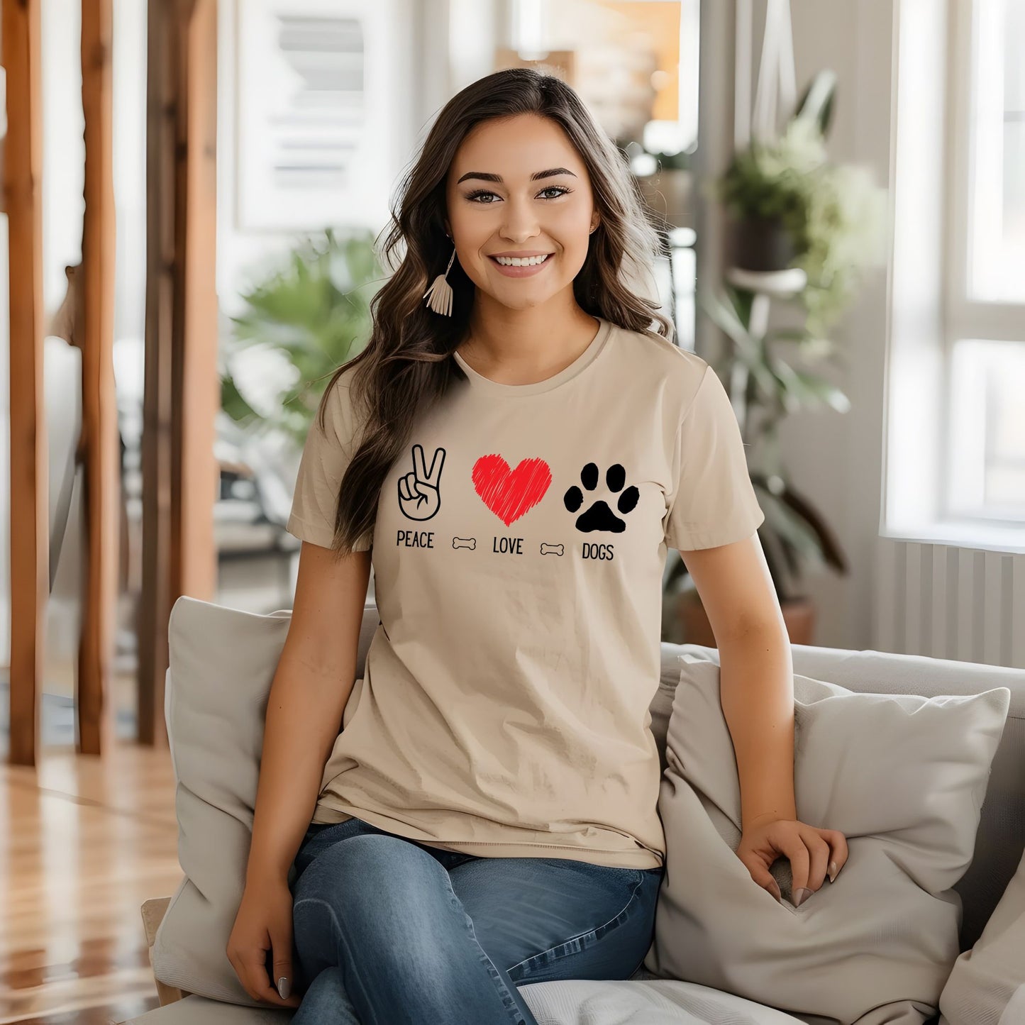 Peace Love Dogs Shirt, Dog Lover Shirt, Cute Dog Lover Tee with Peace Sign, Heart, and Paw Print Graphic