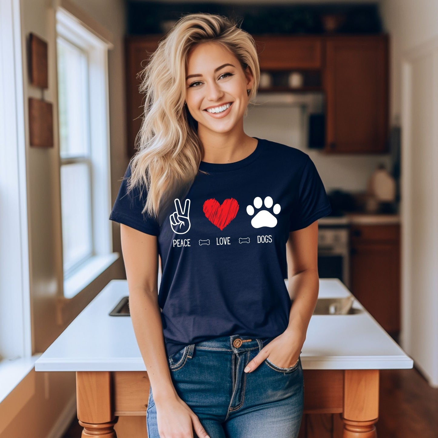 Peace Love Dogs Shirt, Dog Lover Shirt, Cute Dog Lover Tee with Peace Sign, Heart, and Paw Print Graphic