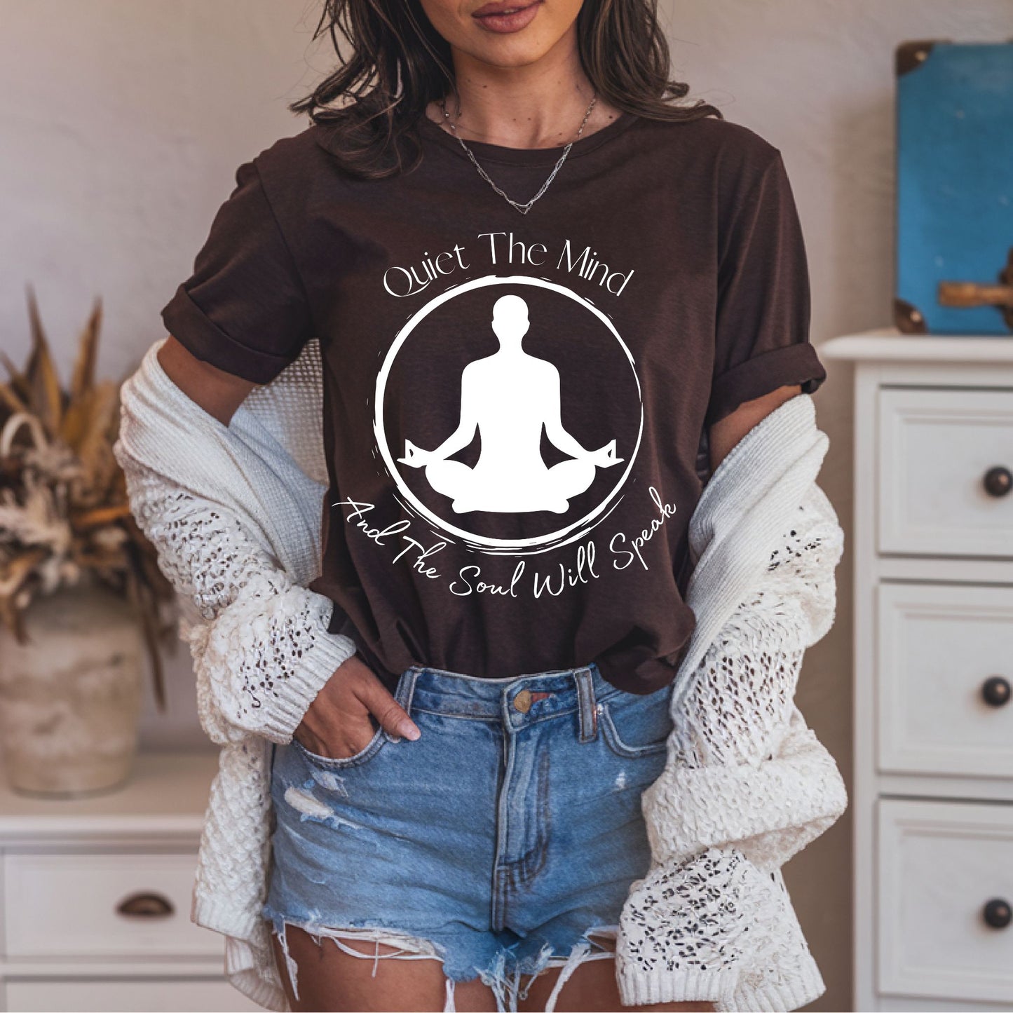 Quiet the Mind and the Soul Will Speak T-Shirt, Meditation Shirt, Zen Shirt, Manifest Shirt, Inspirational Meditation & Mindfulness Graphic TeeYoga Gift Yoga Lover Shirt