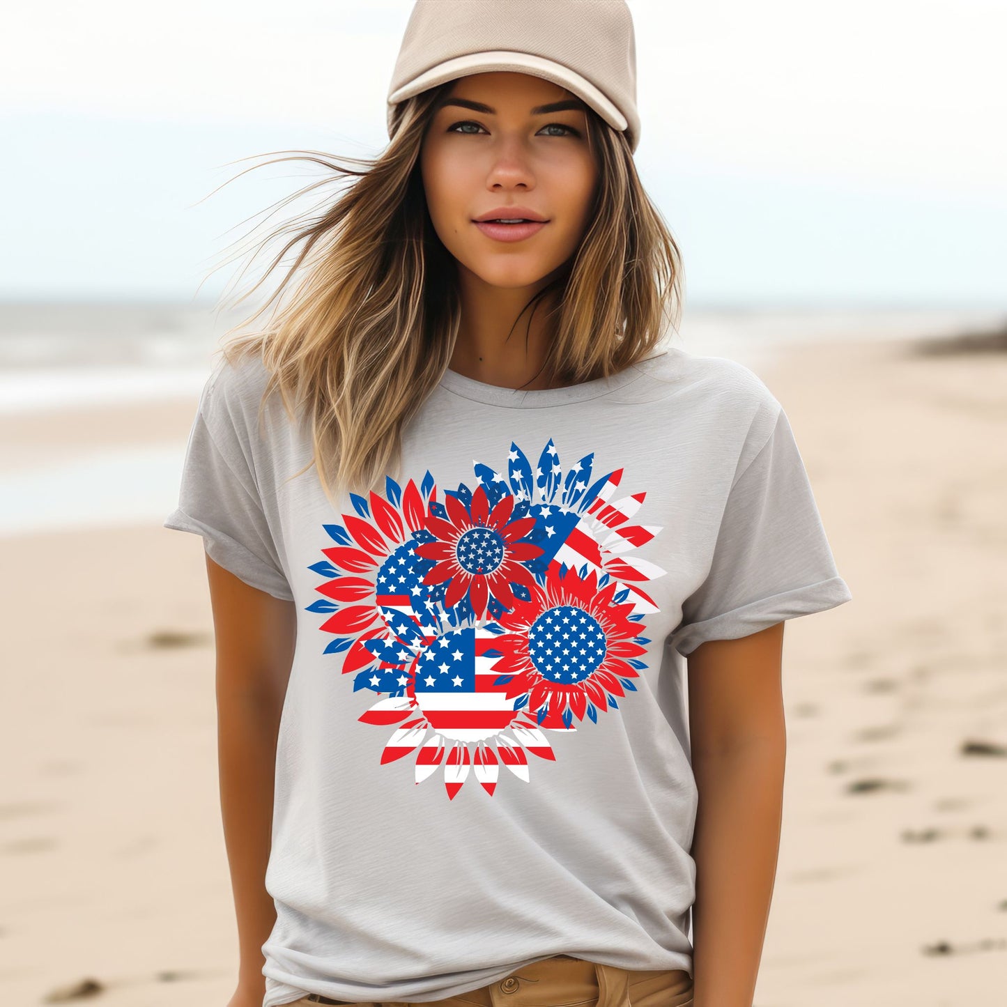 Patriotic Sunflower T-Shirt American Flag Stars and Stripes Floral Graphic Tee Sunflowers Shirt Gift For American 4th Of July Flag T-Shirt Patriotic Shirt