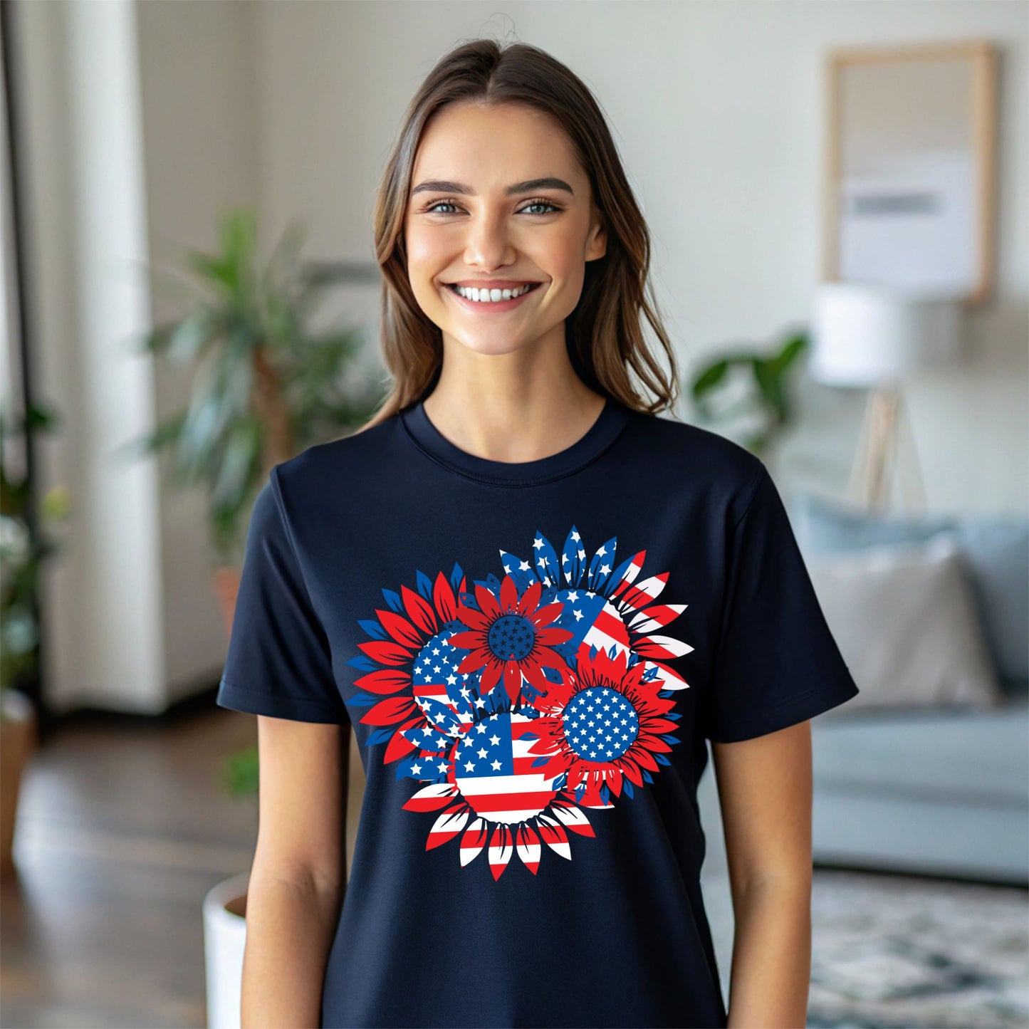 Patriotic Sunflower T-Shirt American Flag Stars and Stripes Floral Graphic Tee Sunflowers Shirt Gift For American 4th Of July Flag T-Shirt Patriotic Shirt